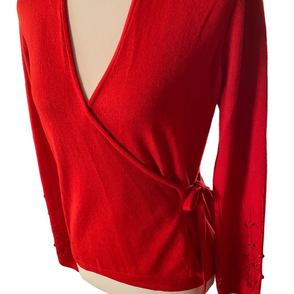 Escada Beautiful Red Wrap Sweater Cardigan Top - Picture 2 of 11